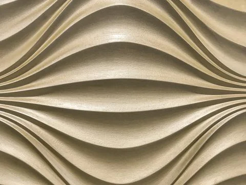 Beige 3D interior decorative wall panel with wavy pattern. Brown background. Stock Illustration