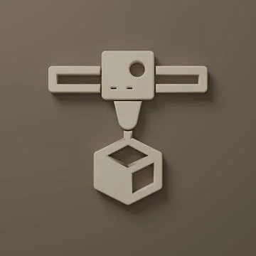 Beige 3D printer cube icon isolated on brown background. 3d printing. Minim.. Stock Illustration