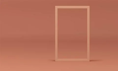 Beige 3d rectangle frame minimalist wall backdrop showroom interior design .. Stock Illustration