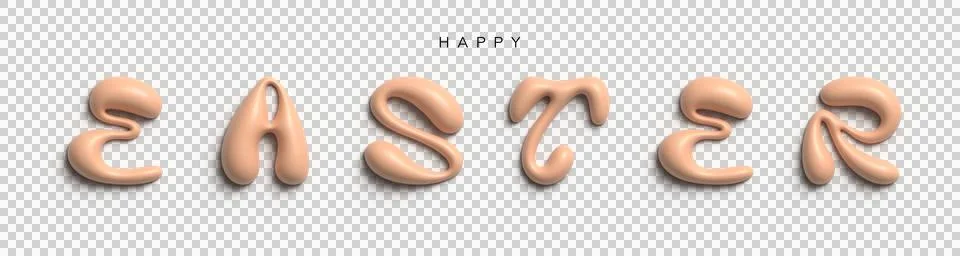 Beige 3D text Happy Easter on white background Stock Illustration