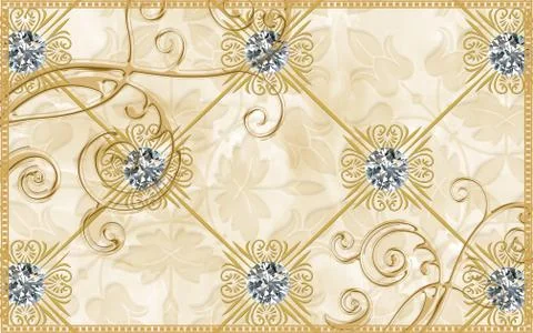 Beige abstract background with frame, ornament and abstract flowers Stock Illustration