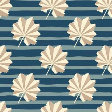 Beige abstract exotic leaf elements seamless doodle pattern. Navy blue and gr Ilustración de archivo