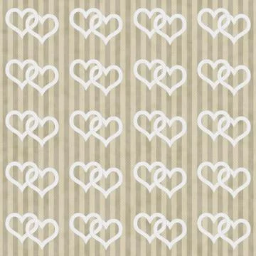 Beige and white interlocking hearts and stripes textured fabric background Stock Illustration