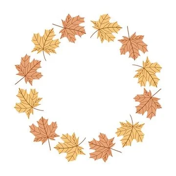Beige and Yellow Maple Leaf Wreath Soft Autumn Circle Frame for Invitations and Stock Illustration