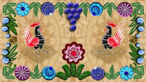 Beige background with folk Russian patterns for the design of textiles Illustrazione stock