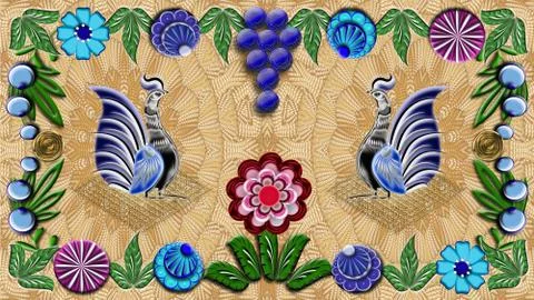 Beige background with folk Russian patterns for the design of textiles Stock Illustration