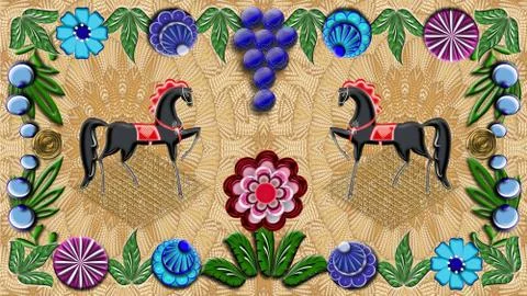 Beige background with folk Russian patterns for the design of textiles Stock Illustration