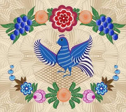 Beige background with folk Russian patterns for the design of textiles, the p Stock Illustration