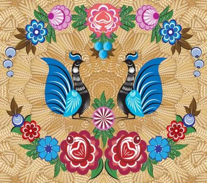 Beige background with folk Russian patterns for the design of textiles, the p Stock Illustration