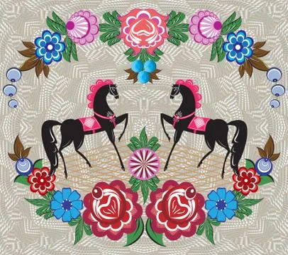 Beige background with folk Russian patterns for the design of textiles, the p Stock Illustration