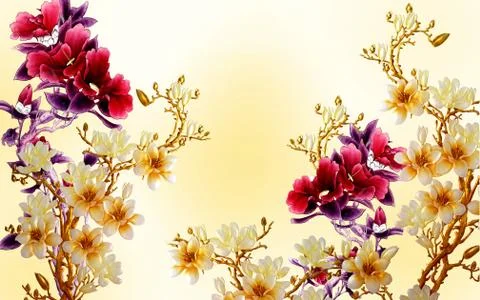 Beige background, large light and dark flowers and thin branches Stock Illustration