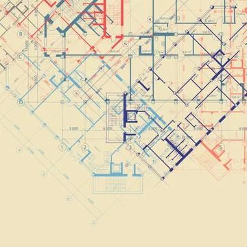 Beige background with plans of building Ilustración de archivo