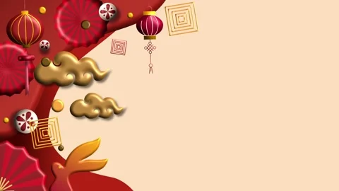 Beige Background Red Gold Oriental Elements Bottom Corner Design Stock Footage 322956870