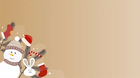 Beige background with snowman rabbit and Christmas festive elements Stock Footage 317872186