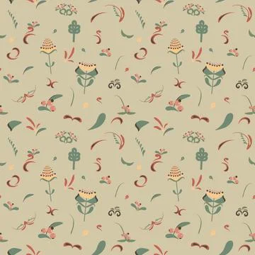 On a beige background, there are various stylized elements reminiscent of a.. Stock Illustration