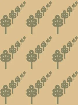 On a beige background there are vector stylized trees stretching into the d.. Stock Illustration