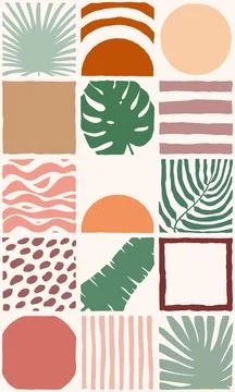 Beige boho tiled pattern. Hand drawn plant Illustrazione stock