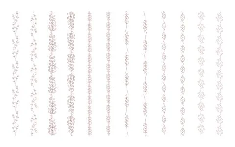 Beige Botanical Vertical Leaf Line Set Stock Illustration
