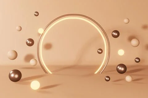 Beige bronze levitating bubble sphere cosmetic product demonstration nude neu Stock Illustration