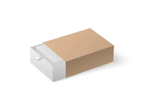Beige, brown open box slider, mockup, on white background vector realistic il 库存插图