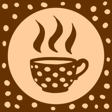 Beige brown polka dot cup with abstract coffee grains. Hand drawn simple kitc Stock Illustration