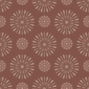 Beige brown seamless pattern salute firework burst of light, symmetrical squa Stock Illustration