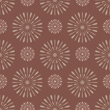 Beige brown seamless pattern salute firework burst of light, symmetrical sq.. Stockillustratie