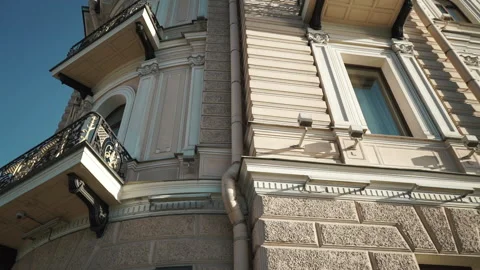 A beige building with windows on the Fontanka river embankment in St. Petersburg Stock Footage 195875702