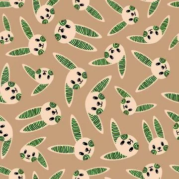 Beige bunny pattern on brown background Stock Illustration