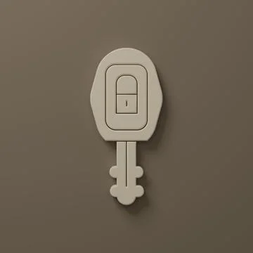 Beige Car key with remote icon isolated on brown background. Car key and al.. Illustrazione stock