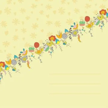 Beige card with flowers Stock Illustration