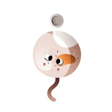 Beige Cartoon Fat Cat Asks To Eat from An Empty Bowl. Vector clipart.	 Stock Illustration