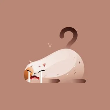 Beige Cartoon Fat Cat Crying. Vector clipart.	 Stock Illustration