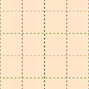 Beige checkered pattern with colorful dotted lines. Seamless pattern. Vector Stock Illustration