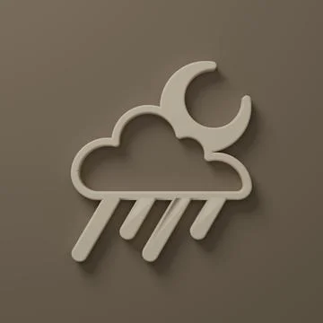 Beige Cloud with rain and moon icon isolated on brown background. Rain clou.. Stock Illustration
