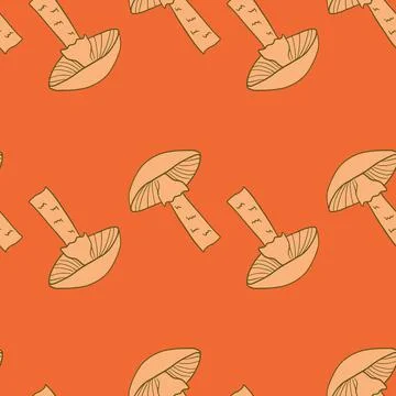 Beige contoured mushroom elements seamless pattern in doodle style. Bright or イラスト素材