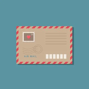 Beige craft envelope with red stripes and stamp Stock Illustration