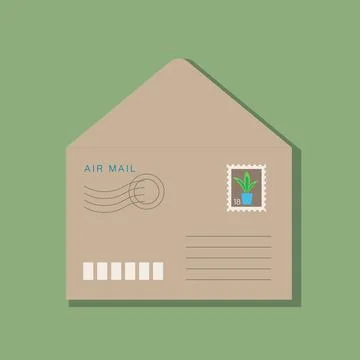 Beige craft opened envelope with postage stamp Stock Illustration