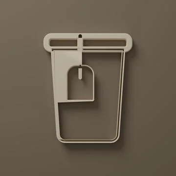 Beige Cup with tea bag icon isolated on brown background. Minimalism concep.. Illustrazione stock