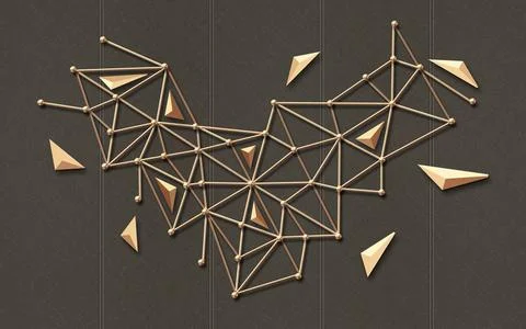 Beige dots connected by lines and beige triangles on a brown textile background Stock Illustration