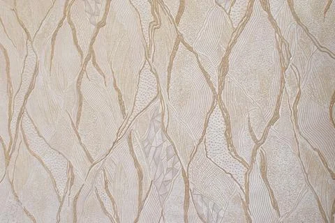 Beige embossed wallpaper texture with abstract lines. Vinyl wall covering s.. Stock Photos
