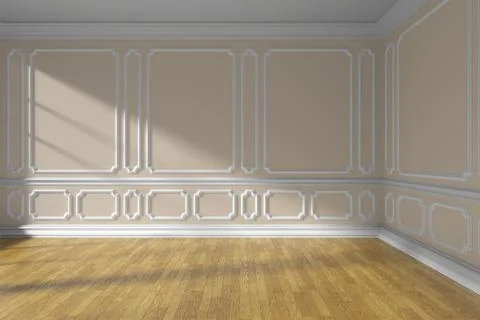 Beige empty room with molding and parquet floor Stock Illustration