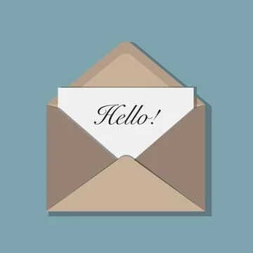 Beige envelope and letter with message Hello Stock Illustration