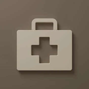 Beige First aid kit icon isolated on brown background. Medical box with cro.. Stock Illustration