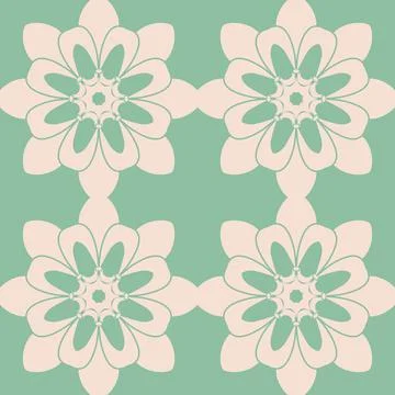 Beige flower on green mint background pastel seamless pattern vector illustra 스톡 일러스트