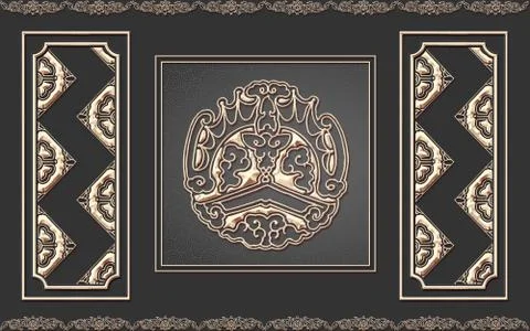 Beige frames on a dark gray background, a panel with an ornament Stock Illustration