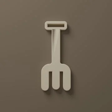 Beige Garden rake icon isolated on brown background. Tool for horticulture,.. Ilustração Stock