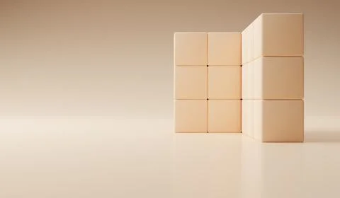 Beige geometric cube blocks arranged on a studio floor with soft lighting Stock Illustration
