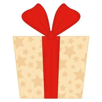 Beige gift box with red bow and star patterns, Vector イラスト素材