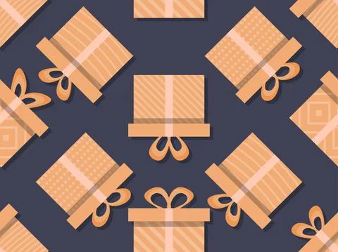 Beige gift boxes on a dark background. Gift boxes with geometric pattern Illustrazione stock